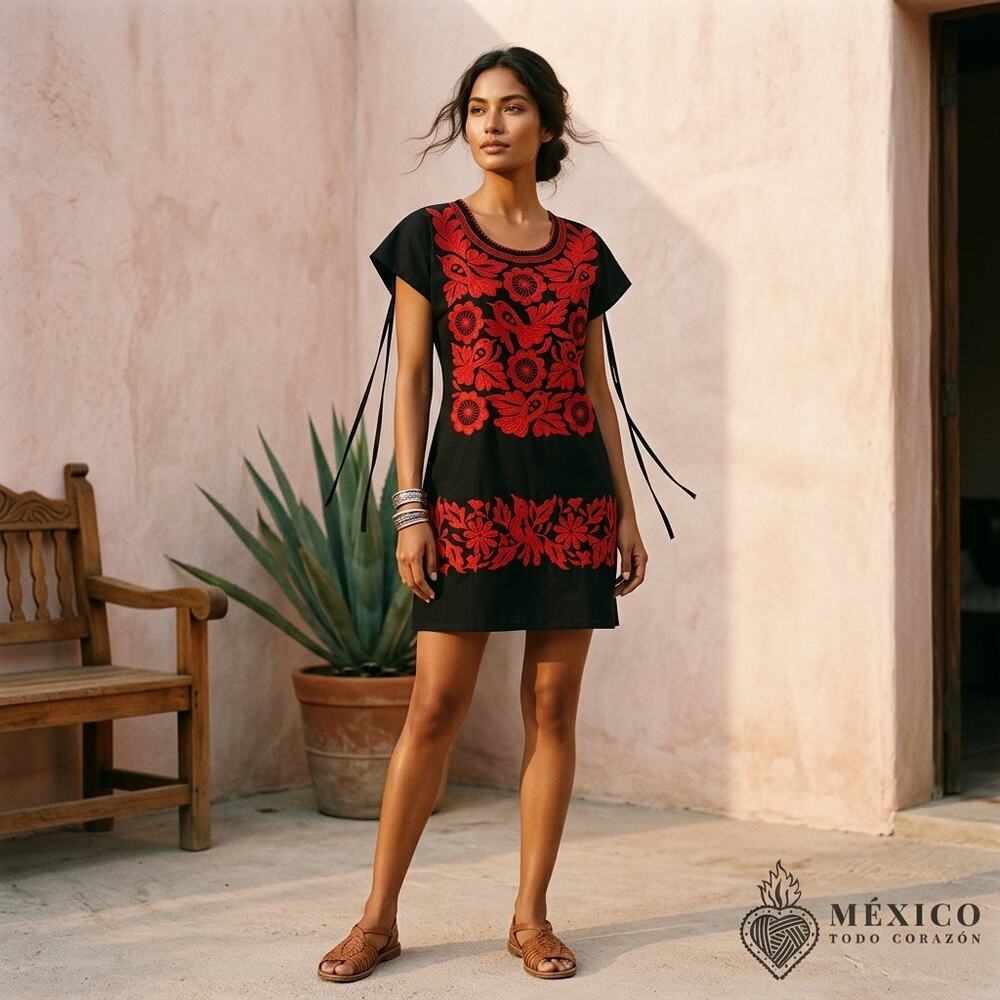 Black manta dress one piece   –  short Mexican Folklore Wear fits best S M L